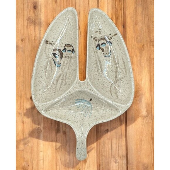 Vintage Red Wing Pottery Bob White Quail Pattern Triple Section Serving Bowl Rel - Picture 2 of 11